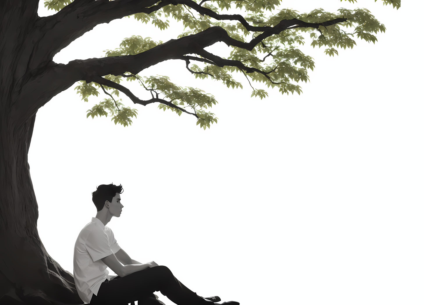 young man sitting underneath a tree