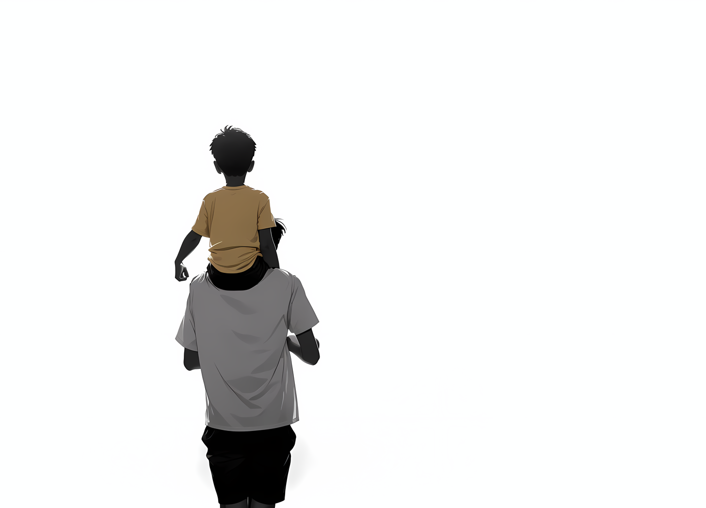 young man carrying a boy on his shoulders